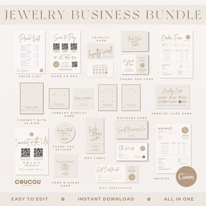 Jewelry Business Bundle, Jewellery Packaging, Earring Packaging Inserts, Necklace Display Card, Jewelry Care Card Thank You Card Canva, Elle