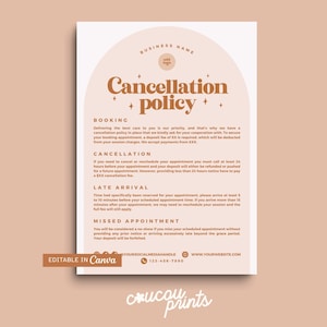 Plantilla editable de política de cancelación, políticas de cancelación retro para spas, cartel de política para salones de belleza, uñas y peluquería, plantillas para esteticistas - Daisy