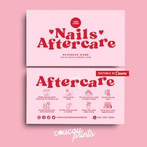 Modelo de cartão de cuidados com as unhas, Instruções editáveis para cuidados com as unhas, Cartões de atendimento ao cliente de manicure, Modelo de esteticista para salão de beleza Canva, Sofi