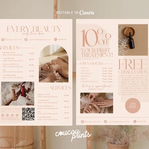 2-Page Esthetician Flyer Template, Spa And Wellness Flyer, Skin Care Services Flyer, Beauty Salon Instagram Hydrafacial Flyer Canva, Ery