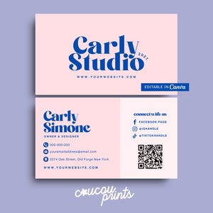 Modèle modifiable de toile de carte de visite, code QR de carte de visite imprimable, carte de visite bricolage, téléchargement immédiat de marque de commerce bohème - Cofi
