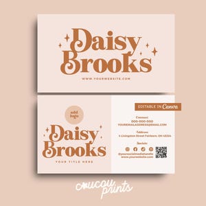 Bearbeitbare Visitenkarte Canva Vorlage, druckbare Visitenkarte QR-Code, DIY-Visitenkarte, Boho Business Branding Sofortiger Download - Daisy
