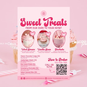 Pink Bakery Marketing Flyer Canva Template, Gotowe Cupcake Cake Business Flyer DIY Cookie Business Flyer, Baking Dessert Shop Flyer, Velvet