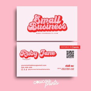Rosa Retro Visitenkarte Vorlage QR-Code, bearbeitbar Visitenkartendesign, druckbare Beauty Visitenkarte, Small Business Branding Canva, Her