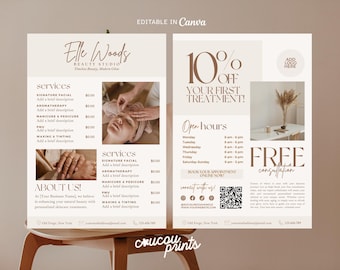 2-Page Esthetician Flyer Template, Spa And Wellness Flyer, Skin Care Services Flyer, Beauty Salon Instagram Hydrafacial Flyer Canva, Elle