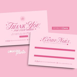 Modelos de cartões para unhas postiças rosa faça você mesmo, cole as unhas postiças no cartão, cartão de embalagem para unhas postiças para impressão Canva, fevereiro