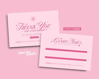 Pink DIY Press On Nails Card Templates, Editable Stick The Fake Nails On The Card, Printable Press On Nail Packaging Display Card Canva, Feb