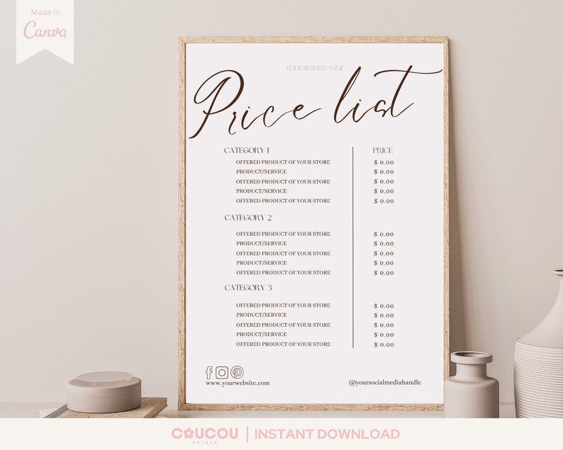 Modern Price List Template Canva Editable Price Sheet Etsy