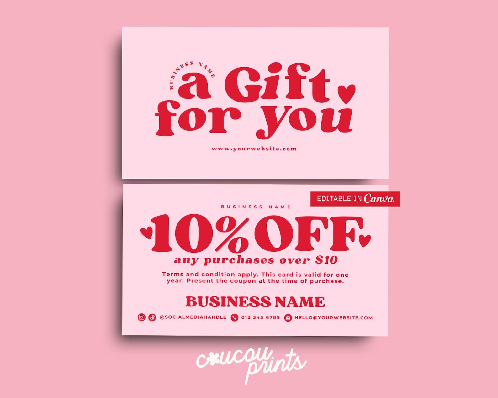 Editable Coupon Card Canva Template, Printable Business Promo Card ...