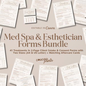 Editable Esthetician and Med Spa Client Forms Bundle, 40+ Intake & Consent Forms Facial, Lash, Brows, Nurse Injector Waxing etc. | Elle