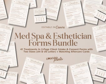 Paquete de formularios editables para esteticistas y clientes de spas médicos, más de 40 formularios de admisión y consentimiento para tratamientos faciales, pestañas, cejas, inyecciones, depilación con cera, etc. / Elle