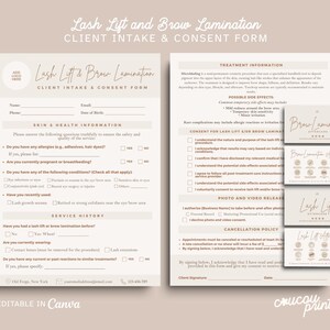 Lash Lift and Brow Lamination Forms, Brow Tint Form, Editable Lash Consent & Liability Forms, Brow Lamination Tint Forms, Eyelash Tint, Elle