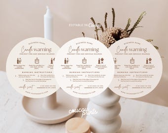 Editable Candle Warning Label Canva Template, Printable Candle Safety Sticker, Round Candle Safety Label, Candle Business Packaging | Elle