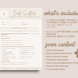 Body Sculpting Intake Forms, Body Contouring Consultation Consent, Body Shaping Treatment, Med Spa Forms, Client Intake Forms Canva, Elle image 6