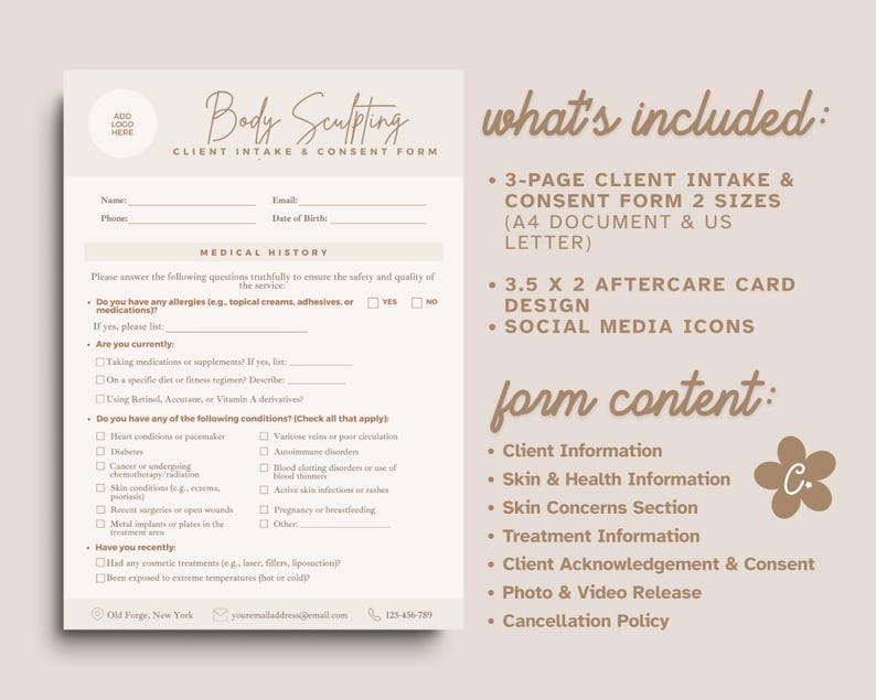 Body Sculpting Intake Forms, Body Contouring Consultation Consent, Body Shaping Treatment, Med Spa Forms, Client Intake Forms Canva, Elle image 6