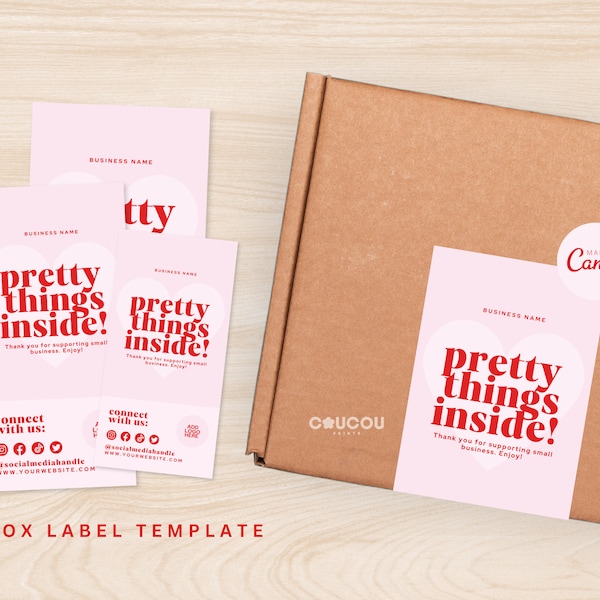 Box Label Template Canva, Editable Box Seal Label Design, Custom Branded Packaging Box Seal Label, Package Label Sticker Printable - Remi