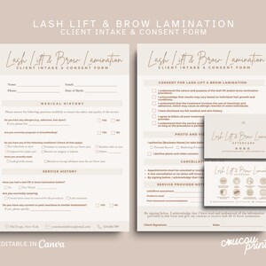 Lash Lift and Brow Lamination Forms, Brow Tint Form, Editable Lash Consent & Liability Forms, Brow Lamination Tint Forms, Eyelash Tint, Elle