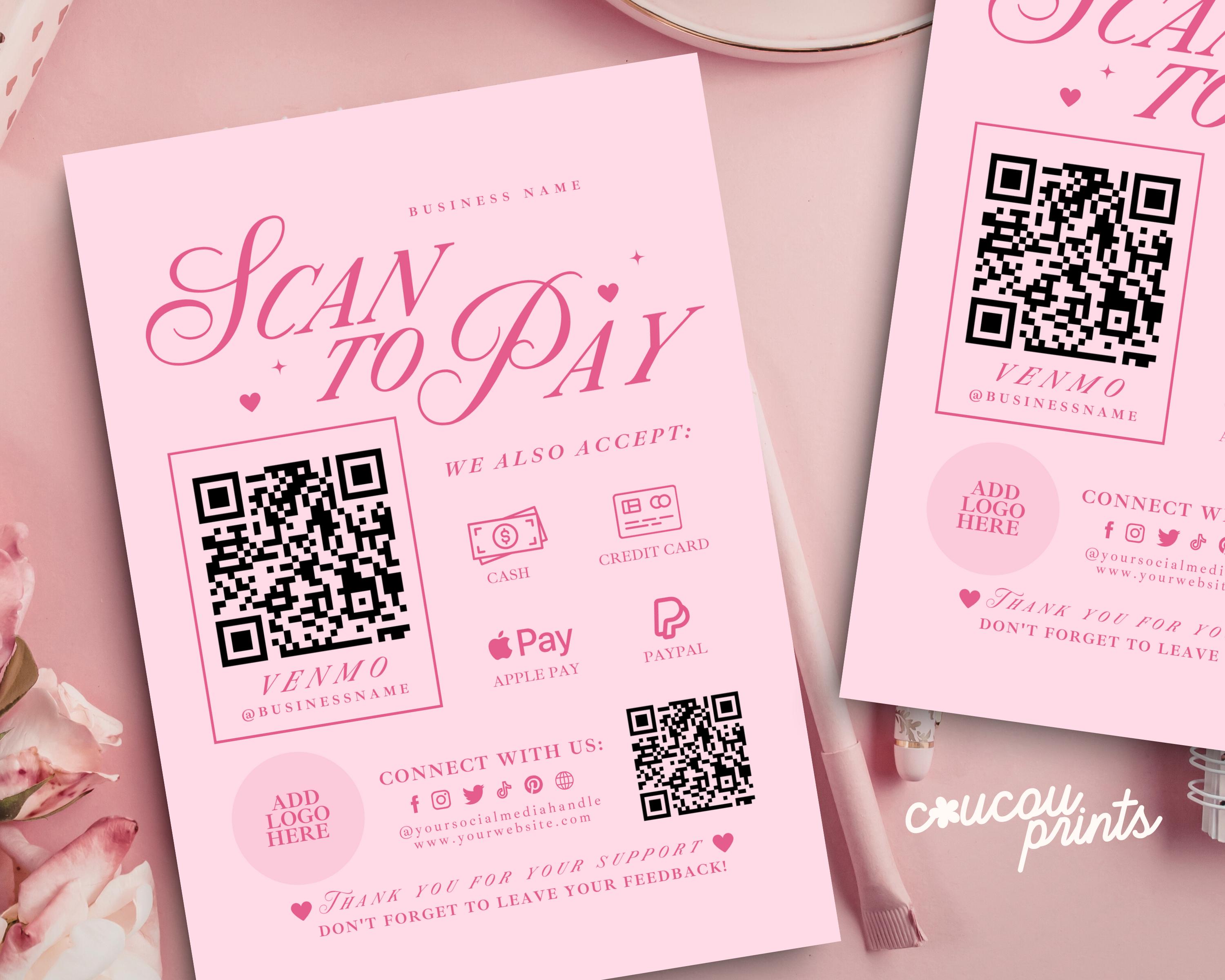 Editable Pink Scan to Pay Card, QR Code Template, Printable Payment ...