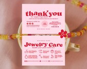 Pink Jewelry Care Card Template, DIY Custom Jewelry Care Instructions Card, Modern Jewelry Business Thank You Card Insert Printable, Sofi