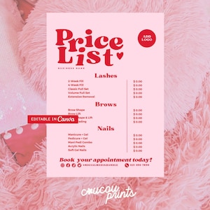 Printable Price List Template Canva, Editable Payment Sign, Hair Salon Pricing Guide, Instagram Story Price List, DIY Price Sheet - Sofi