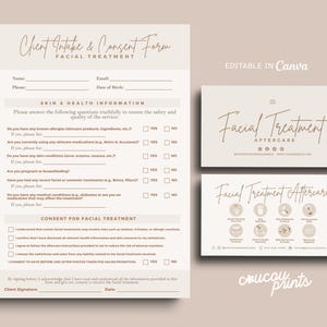 Editable Facial Treatment Forms, Printable Esthetician Templates, Facial Consultation Form, Skincare Consent Form, Beauty Salon Forms,  Elle