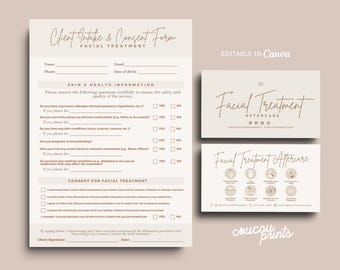 Editable Facial Treatment Forms, Printable Esthetician Templates, Facial Consultation Form, Skincare Consent Form, Beauty Salon Forms,  Elle
