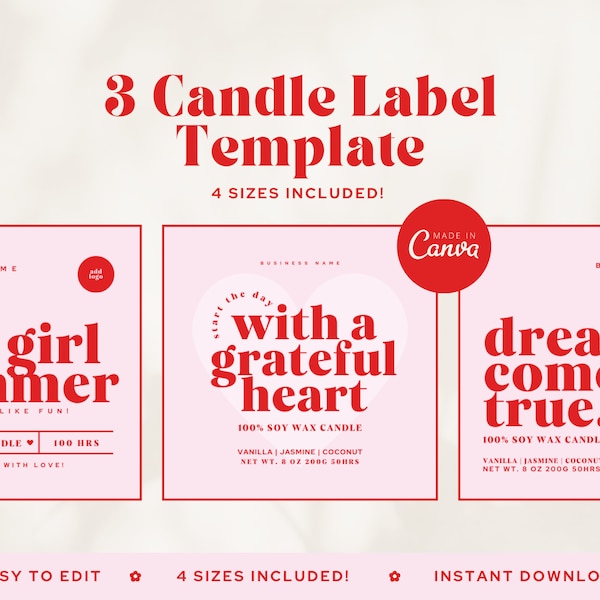 Pink Candle Label Template, Custom Candle Labels Design, Editable Modern Candle Jar Label Template,  DIY Candle Sticker Printable - Remi