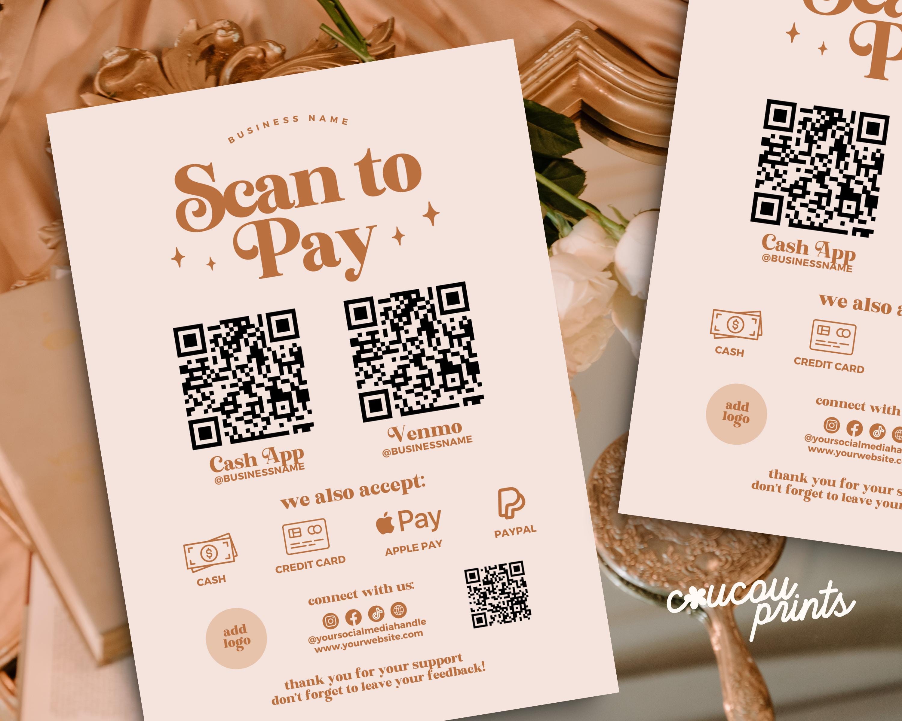 Editable QR Code Sign Template, Printable Scan to Pay, Venmo Payment ...