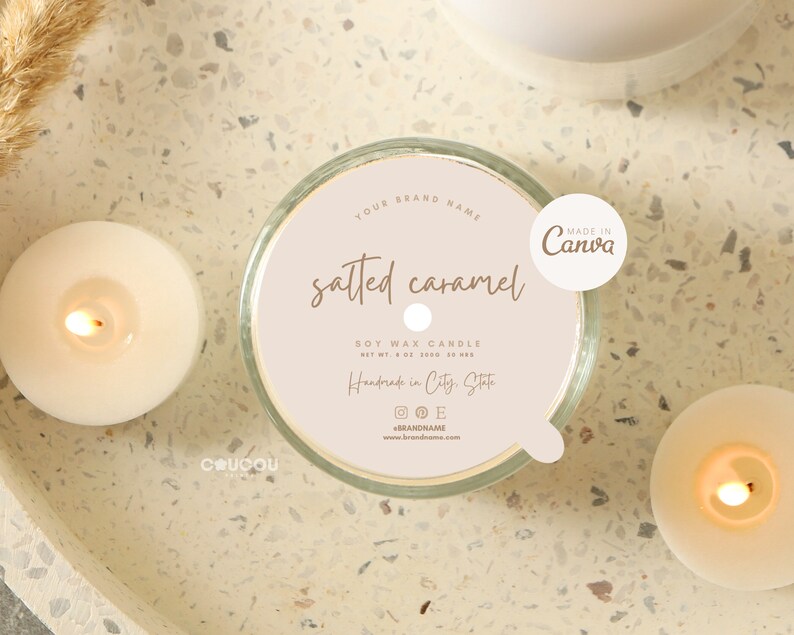Candle Dust Cover Template, Printable Candle Label Canva Template ...