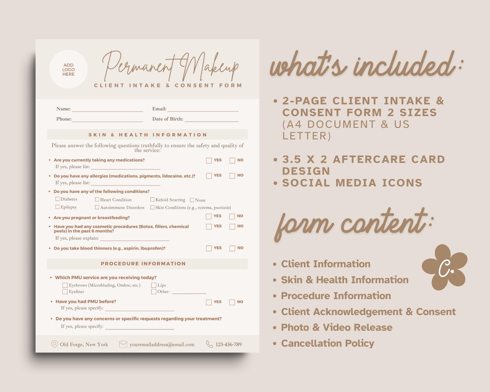 Permanent Makeup Forms, Editable PMU Consent Form Template, Makeup ...