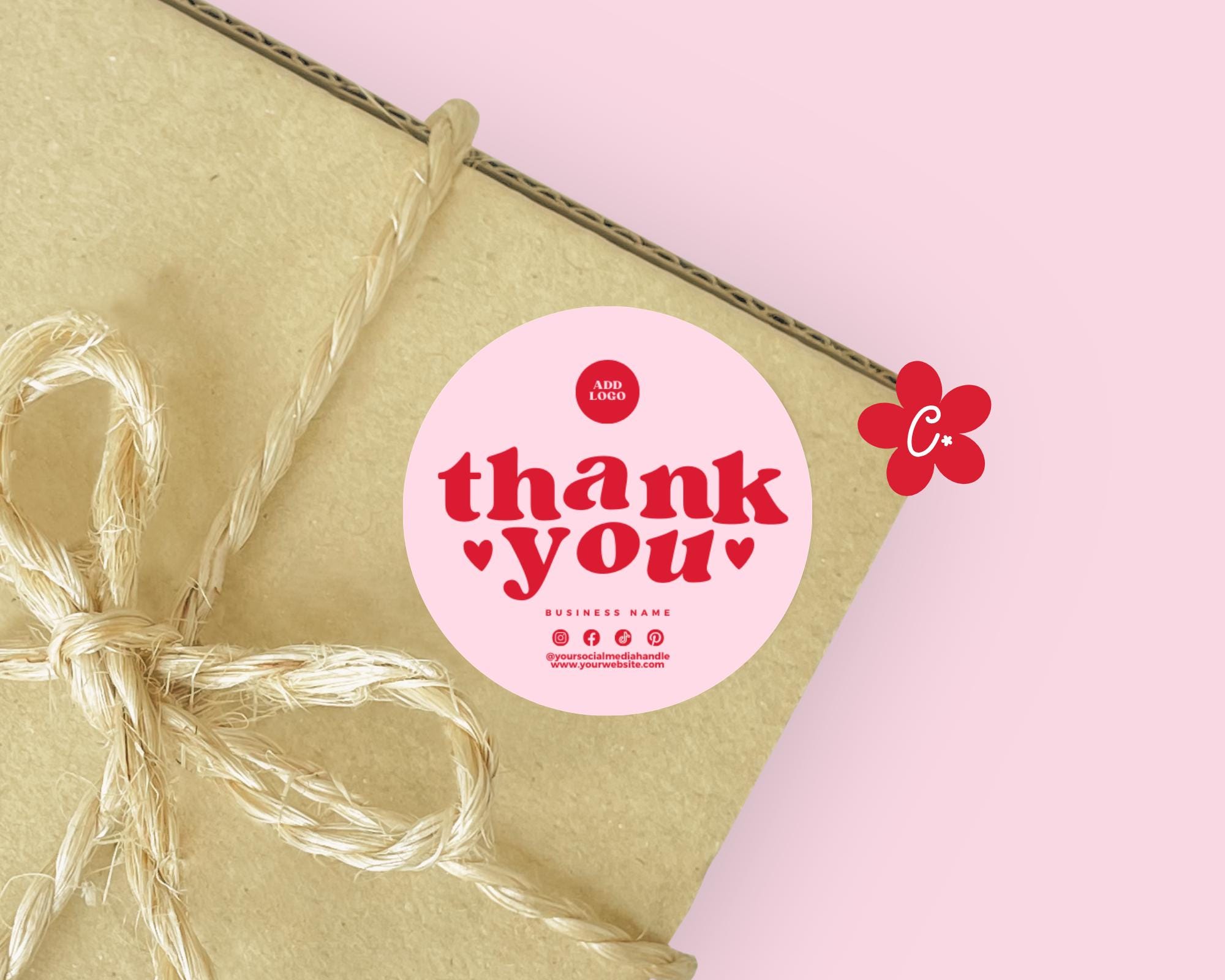 Pink Business Thank You Sticker, Round Box Seal Sticker Label ...