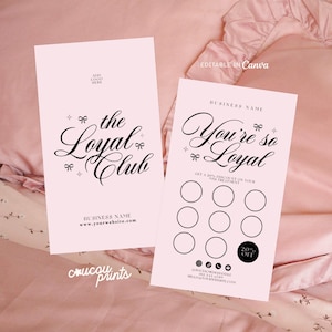 Pink Loyalty Card Template Canva, Editable Customer Punch Card, Printable Rewards Card Design, Stamp Card, Lash Loyalty Discount Card - Lace