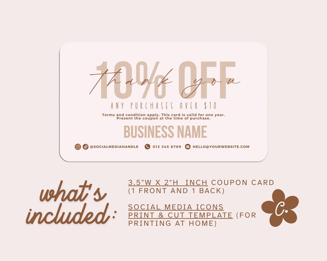 Editable Coupon Card Canva Template, Printable Business Promo Card ...