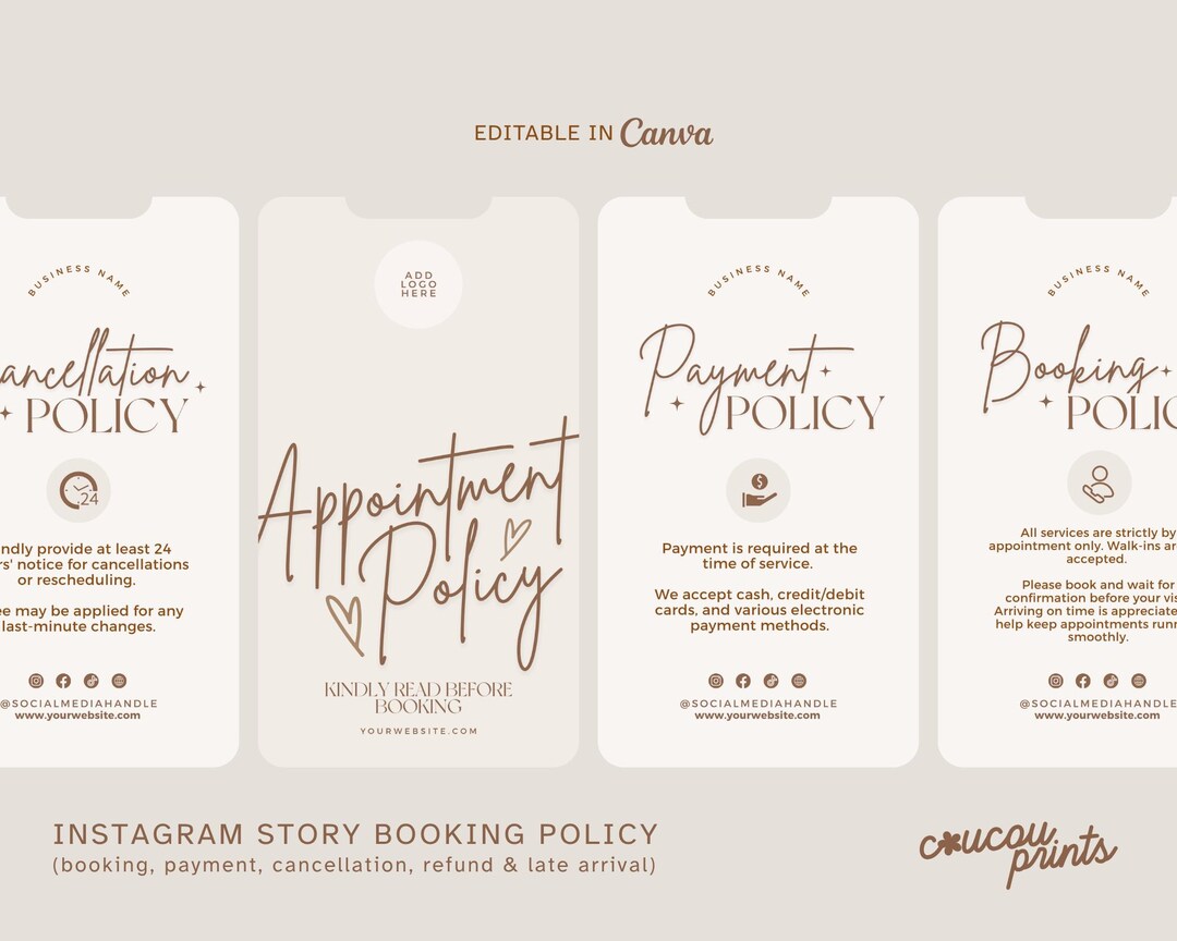 Editable Booking Policy Template Canva, Instagram Story Payment Policy ...