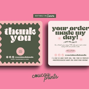 Square Thank You Card Template, Modern Business Thank You Cute, Thanks For Your Purchase Card Editable Package Insert Card Canva | Tati