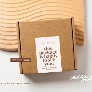Box Seal Label Design Canva, Custom Box Label Template, DIY Printable Packaging Labels, Branded Order Packaging Stickers Editable - Latte