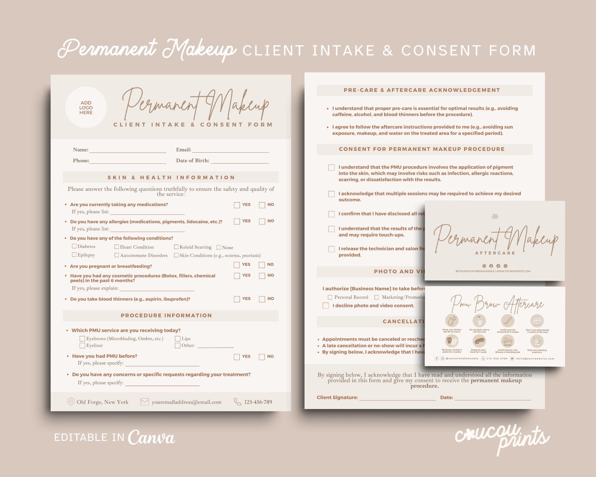 Permanent Makeup Forms, Editable PMU Consent Form Template, Makeup ...
