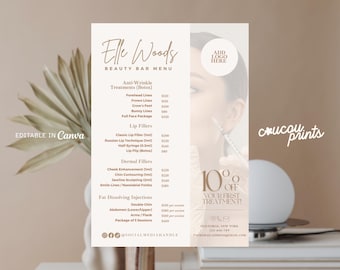 Aesthetic Price List Design Templates, Beauty Salon Botox Lip Filler Fat Removal Menu Catalog, Nurse Injector Price, MedSpa Price Menu, Elle