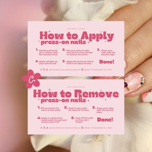 DIY How To Apply Press On Nails Instructions Card, Editable Fake Nails Instruction Guide Template, Printable Nails Business Card Canva, Lola