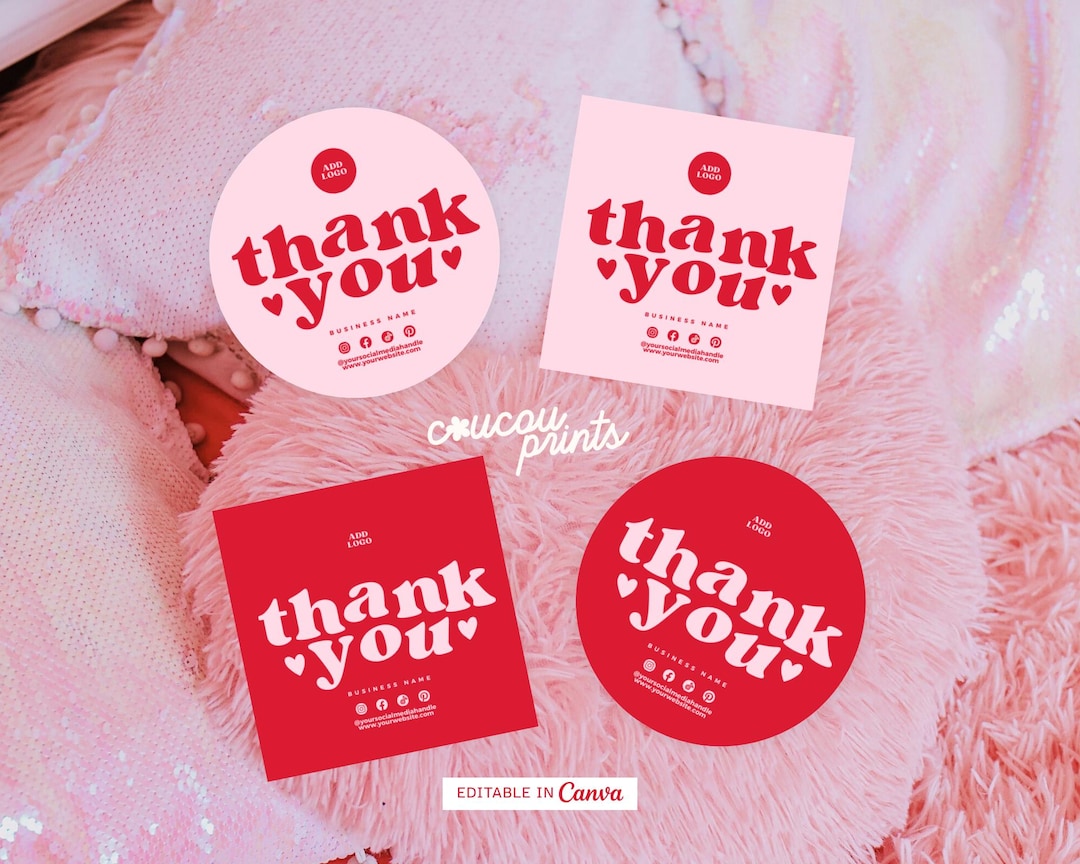 Pink Business Thank You Sticker, Round Box Seal Sticker Label ...