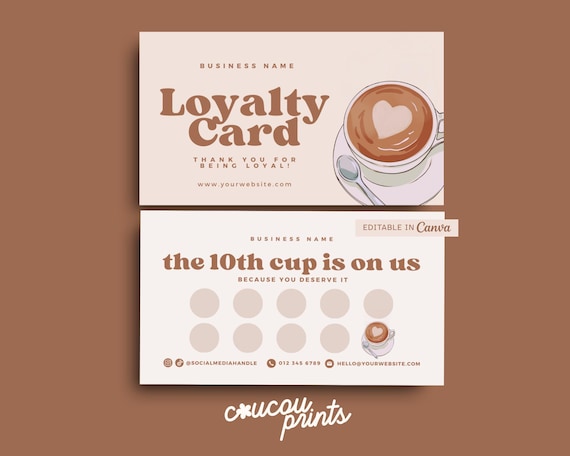 Editable Cafe Loyalty Card Template, Printable Rewards Card Design, Modern Customer Loyalty Card Cafe, Coffee Loyalty Discount Cards