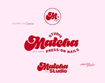 Editable Pink Red Logo Canva Template, DIY Logo Design, Beauty Salon Logo Custom Package, Watermark Logo, Business Premade Branding | Cha