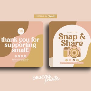 Boho Snap and Teilen Kartenvorlage, bearbeitbare Social Media Karte, Retro Dankeschön Bestellkarte, Like & With Us Vorlage - Chloe