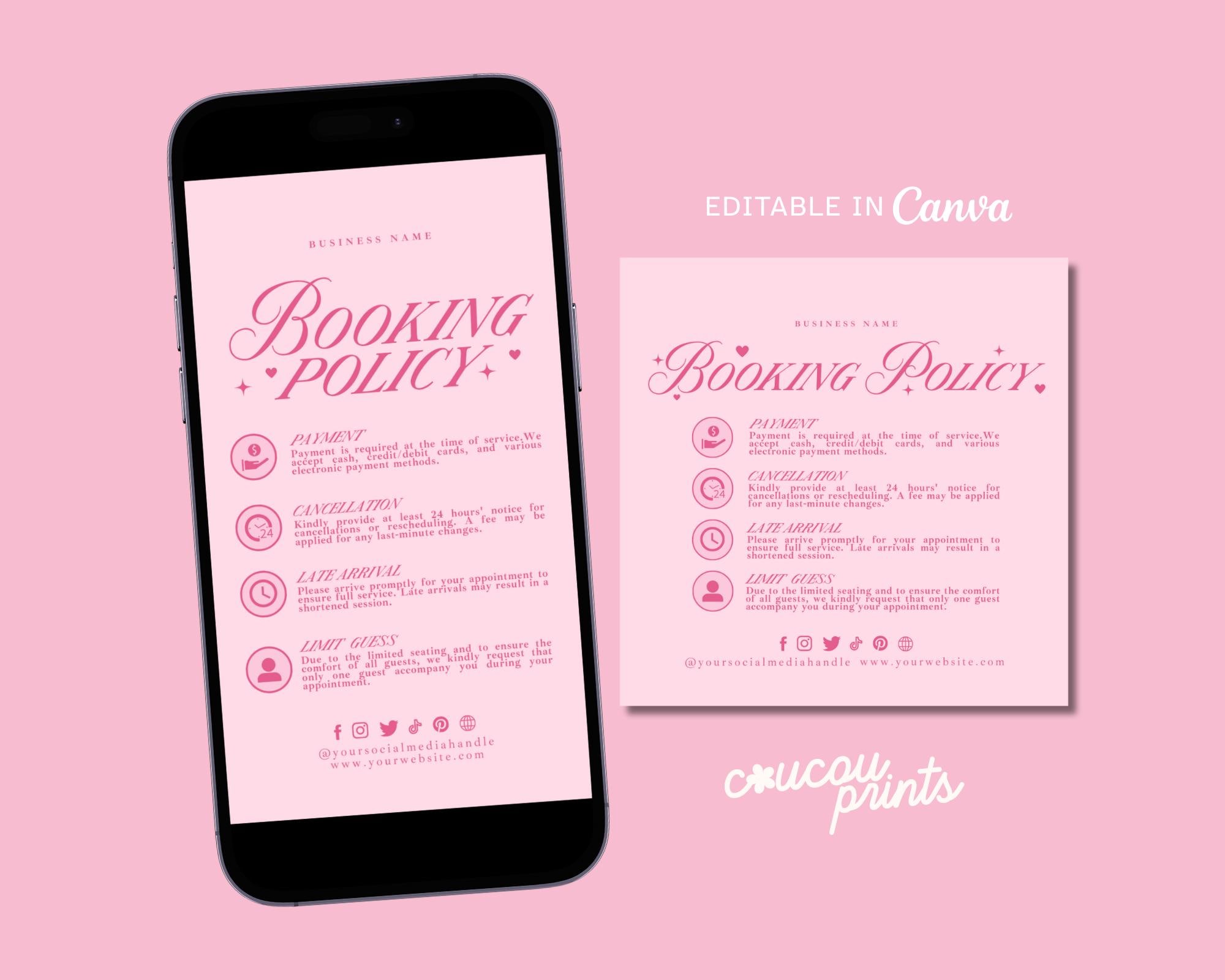 Pink Booking Policy Template Canva, Salon Instagram Story and Post Payment, Refund and Cancellation Policy, Term and Condition Template, Feb