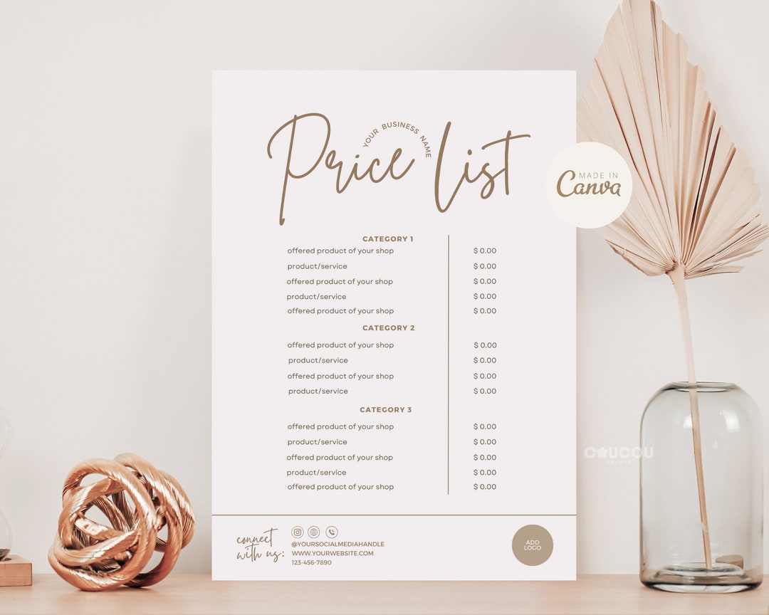 Price List Template Printable Editable Price Sheet Small - Etsy