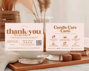 Editable Candle Care Card Template, Candle Care Instructions Card, Printable Thank You Template, Retro Packaging Insert Card Canva | Daisy