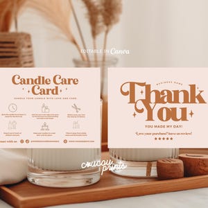 Bearbeitbare Kerzenpflegekartenvorlage, Kerzenpflegeanleitungskarte, druckbare Dankesvorlage, Retro-Verpackungskarte Canva - Daisy