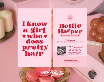 Hairstylist Business Card Template QR Code, DIY Calling Card, Printable Pink Business Card, Editable Beauty Salon Business Card Canva - Sofi