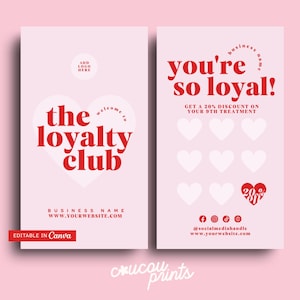 Modelo de Cartão Fidelidade Rosa Canva, Cartão de Ponto Editável para Clientes, Design de Cartão de Recompensas para Impressão, Cartão de Selo, Cartão de Desconto Fidelidade para Salão, Remi