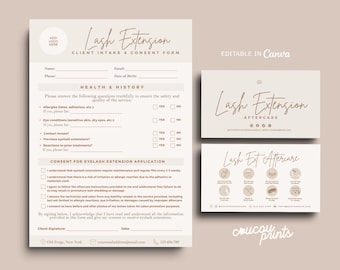 Eyelash Extension Form Canva, Lash Consent Forms, Lash Tech Consultation, Eyelash Aftercare Cards, Esthetician Beauty Salon Forms, Elle